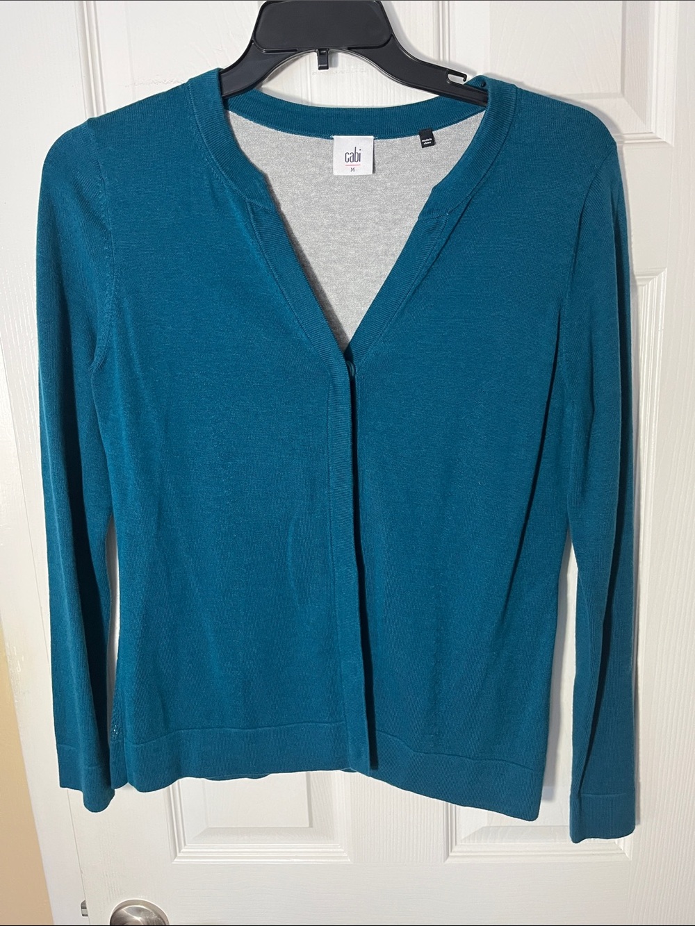 CAbi Teal blue Open-Front Cardigan snap closures long sleeve size Medium